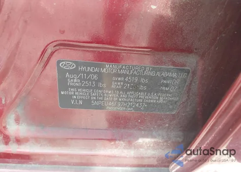 2007 Hyundai Sonata Limited/Se V6 z USA, uszkodzony, nr VIN 5NPEU46F97H212437